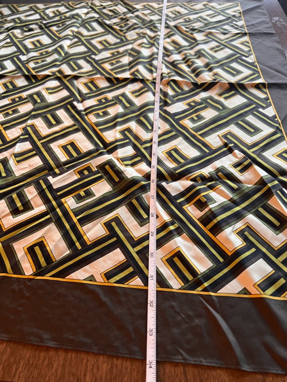 Ann Taylor LOFT Silk Scarf Green Brown Geometric Print Lightweight Square - Picture 8 of 8